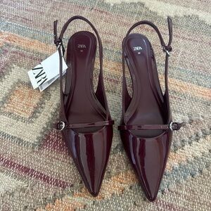 Zara slingback buckle burgundy kitten heel